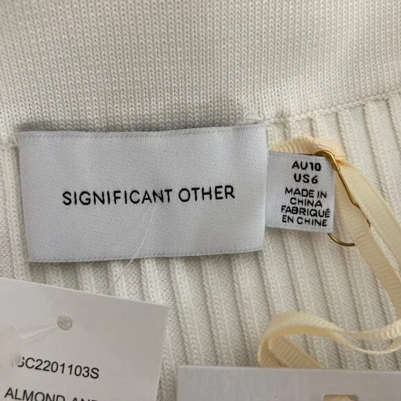 Significant Other Sage Striped Rib Knit Midi Skirt Womens 6 White Cream Beachy - Picture 8 of 11